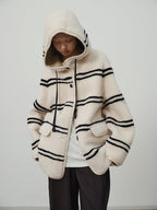 Fireladyfur Women's Lamb Wool Striped Jacket“Snowy New Year”-2