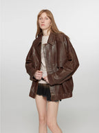 Fireladyfur Women's Leather Jacket with Lapel Collar and a Vintage Finish“Rebel”-1