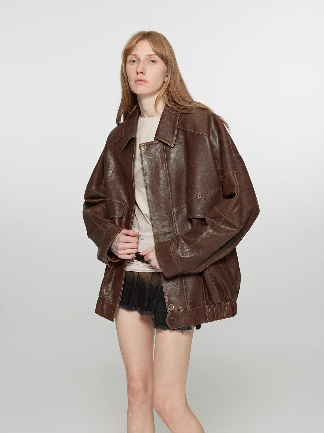 Fireladyfur Women's Leather Jacket with Lapel Collar and a Vintage Finish“Rebel”-1