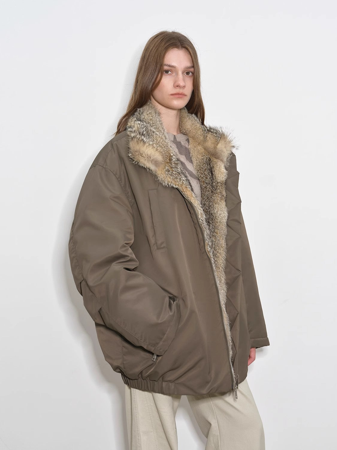 Fireladyfur Women's Warm Winter Down Jacket with a Fluffy Fox Fur Collar“Travel Notes”-1