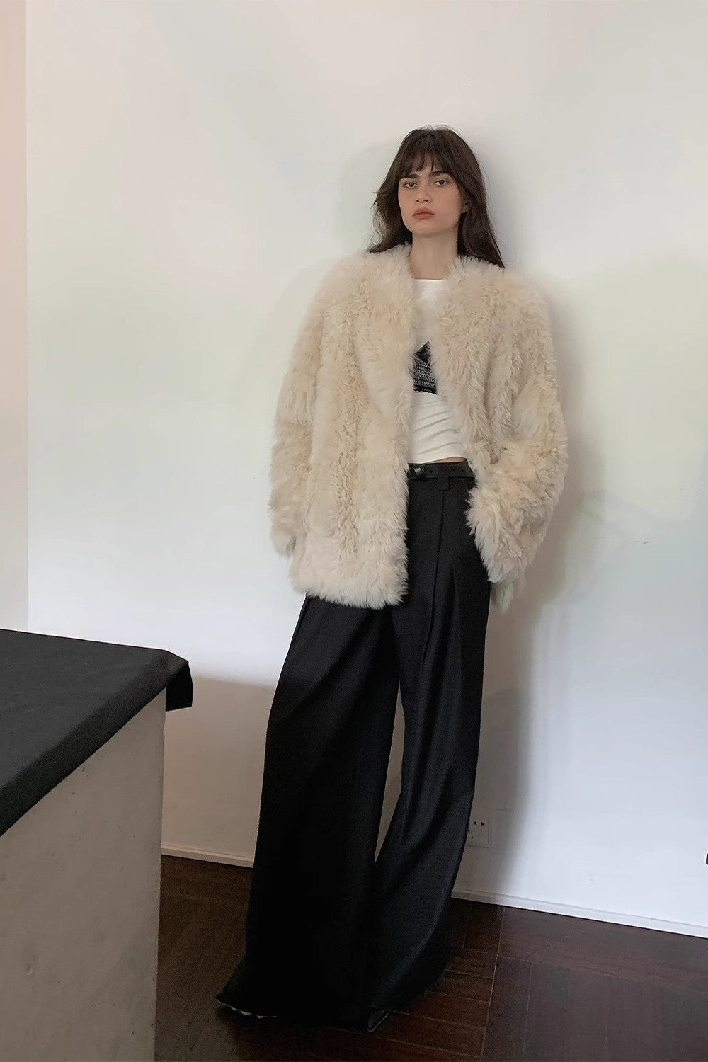 Fireladyfur Women's Casual Tuscan Sheepskin Jacket with Stand-up Collar“Sea of Love Accompaniment”-1