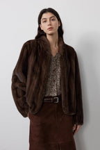 Warm coffee mink retro imported stand collar short mink fur coat-1