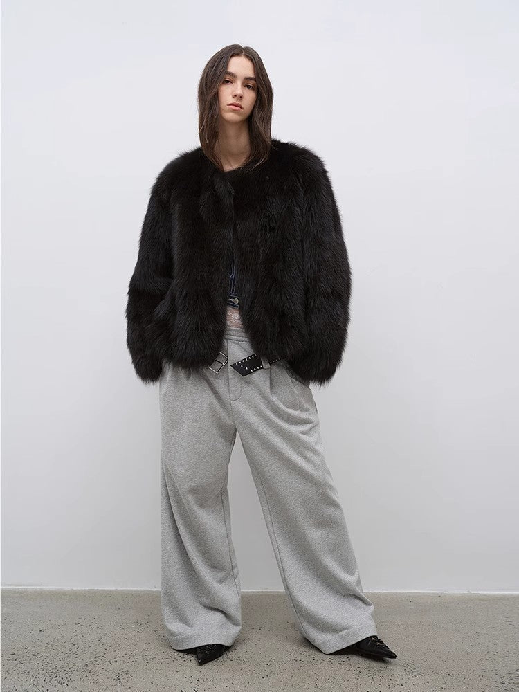 Morning Mist Manor Urban Chic Chicken Heart Collar Drop Shoulder Fox Fur Coat-0