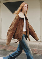 Fireladyfur Women’s Flocked Denim Goose Down Parka with Detachable Fox Fur Collar“City Travel”-2