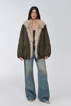 Fireladyfur Women's Mid-Length Two-Tone Fox Fur Down Jacket"Warm Dialogue"-1