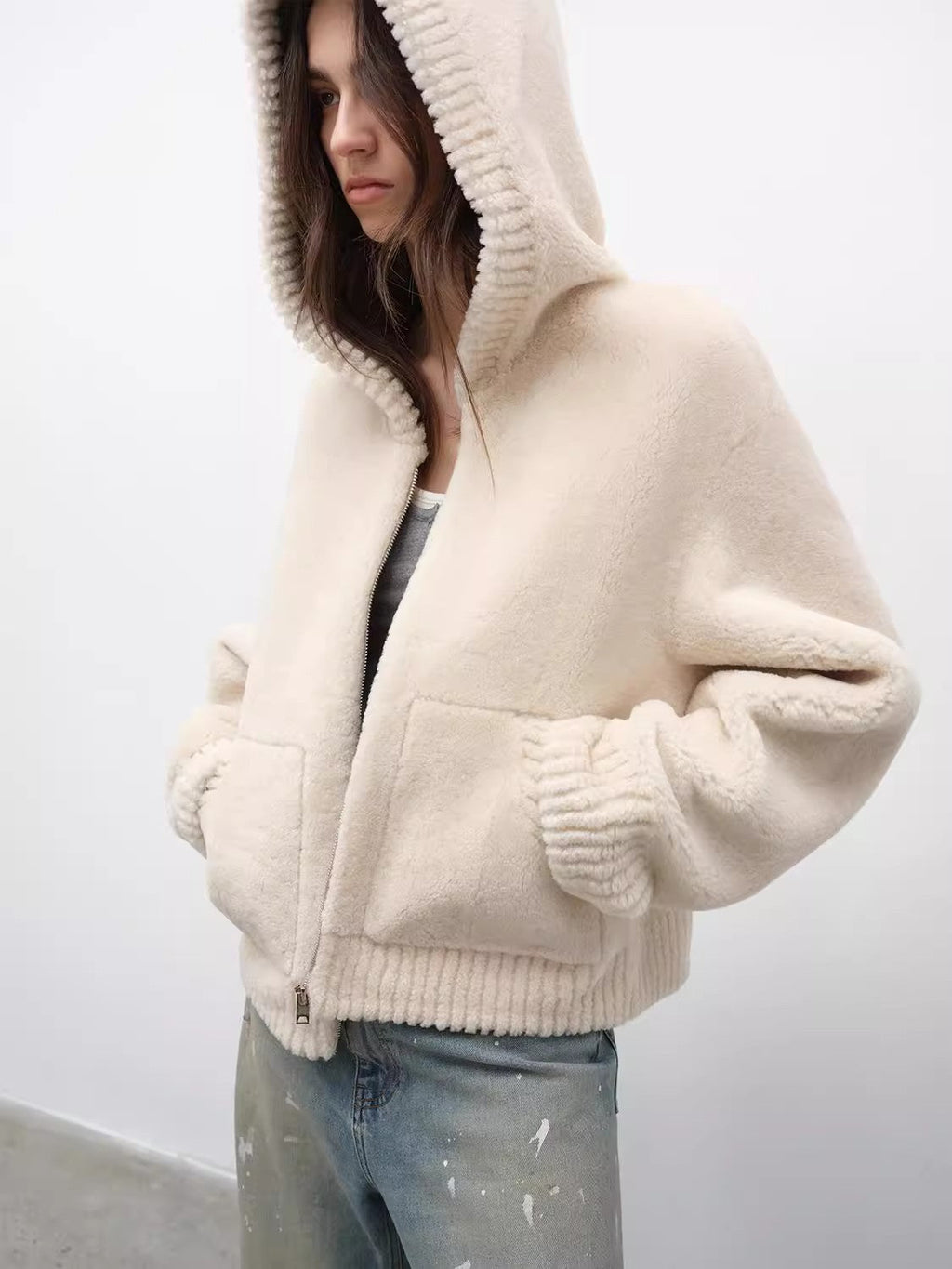 Fireladyfur Women's Hooded Merino Sheepskin Jacket“Bad boy”-2