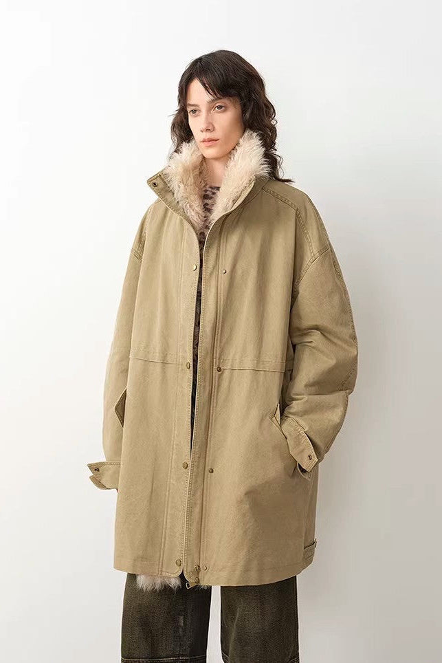 Women's Denim Down Parka with Detachable Hood & 90% Goose Down - Workwear Style "Cool Denim Fabric"