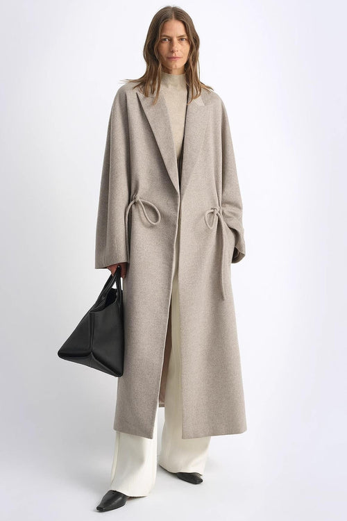 "Desert Heart"women's original color wool peaked lapel drawstring mid-length wool coat-0