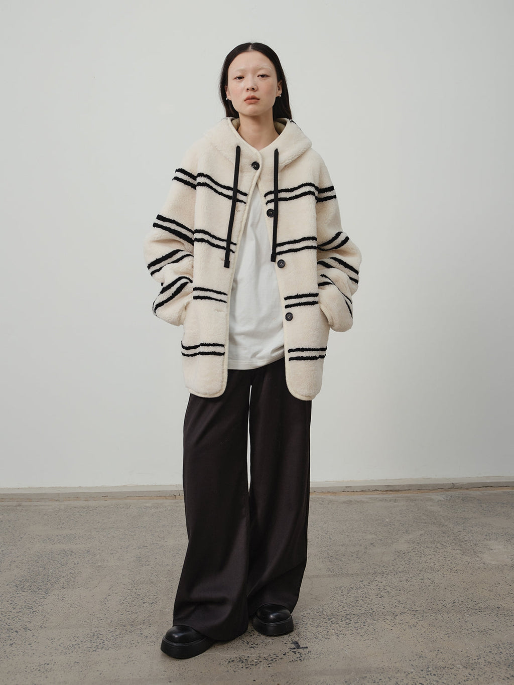 Fireladyfur Women's Lamb Wool Striped Jacket“Snowy New Year”-4