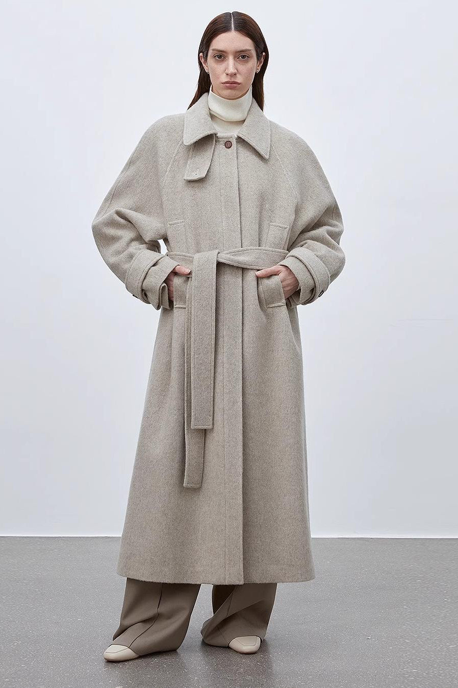Fireladyfur Women's Raglan Sleeve Double-layer Collar Wool Coat"Moonlit Veil"-0
