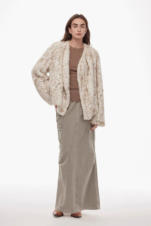 "Inspiration Glimpse" lapel double-breasted loose woven Rex rabbit fur coat for women in winter-0