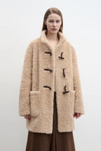 Fireladyfur Women's Faux Leather Shearling Jacket - Stand Collar Wool Coat Curly Style-1