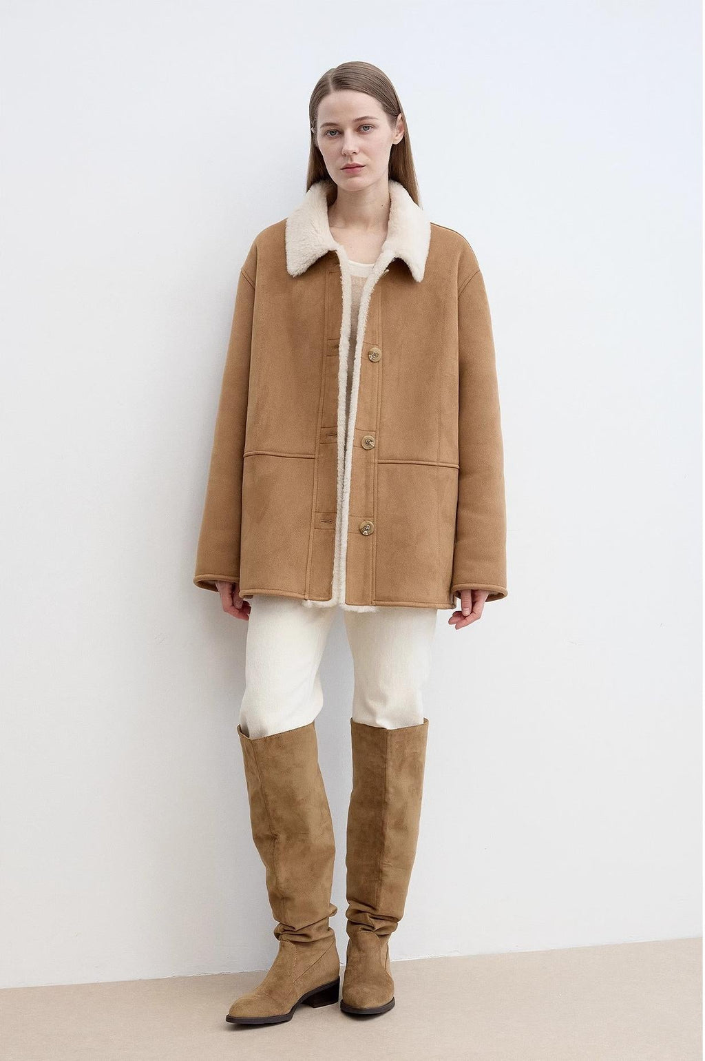 Fireladyfur Women's Faux Leather Shearling Jacket - Casual Furry Lapel Wool Coat-1