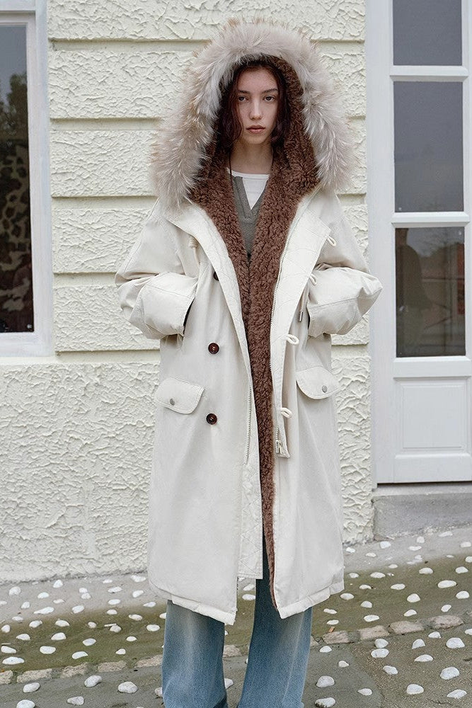 Fireladyfur Women's 90 Duck Down Parka with Raccoon Fur Collar“Manchester City Old Stories II”-2
