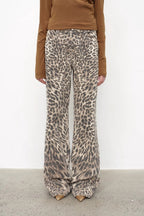 “Wild roar”vintage original leopard print Turkish imported washed slimming straight-leg bootcut jeans-1