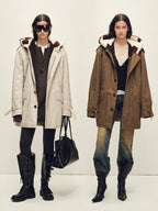 Firelady Fur Women’s Merino Sheepskin Parka with Fur Hood – Real Fur Cow Print Coat"Wild Heartbeat"-2
