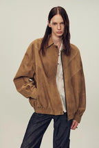 Fireladyfur Women's Suede Top-Grain Sheepskin Leather Jacket-0