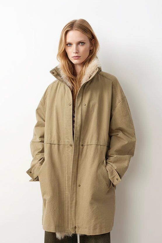 Women's Denim Down Parka with Detachable Hood & 90% Goose Down - Workwear Style "Cool Denim Fabric"