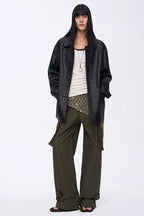 New Zealand imported lambskin perforated woven leather jacket spring"Rembrandt Night"-0