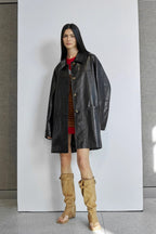 Limited Edition Waxed Goat Leather/Retro Casual Lapel Mid-Length Leather Jacket “Notting Hill Diary”-3