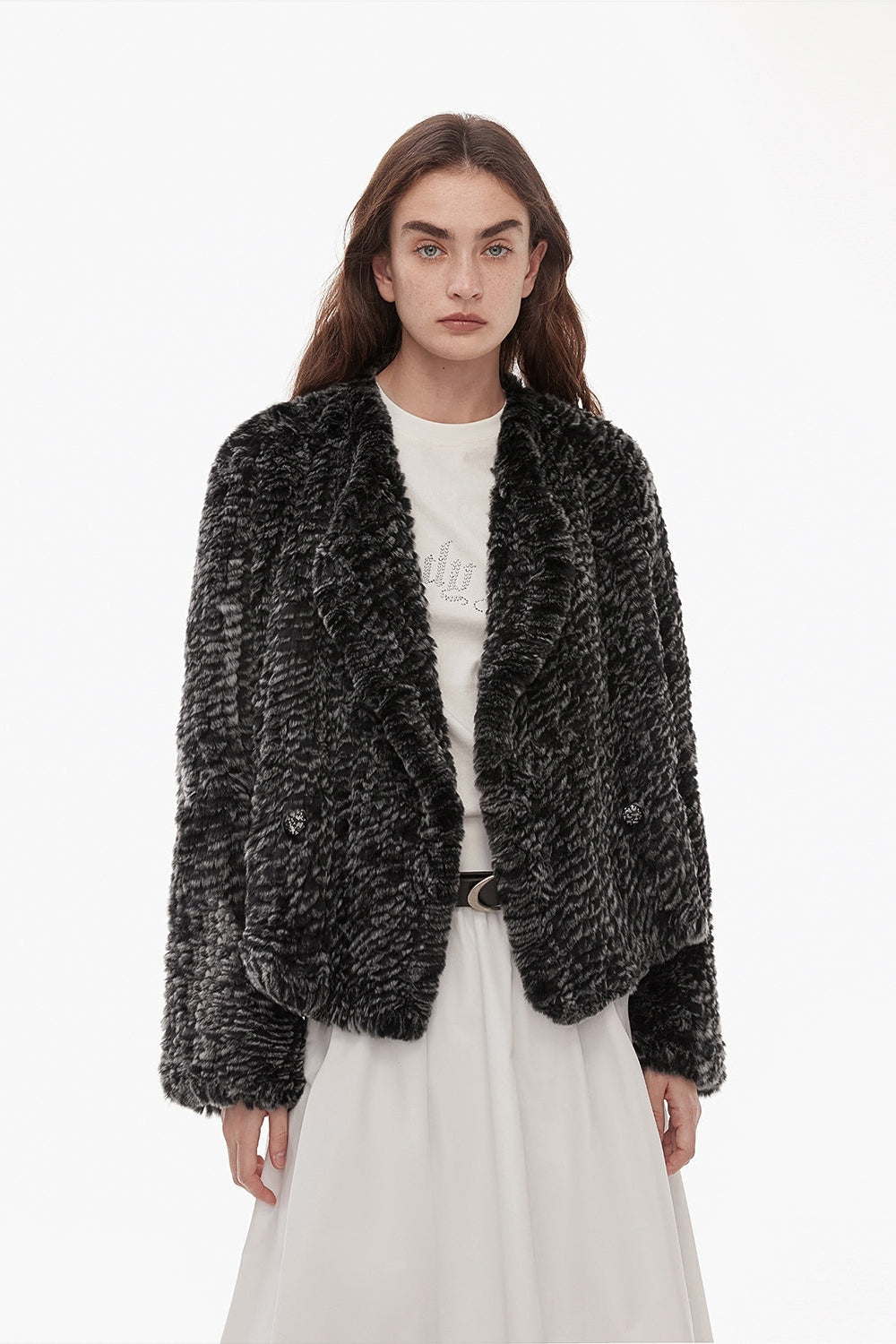 "Inspiration Glimpse" lapel double-breasted loose woven Rex rabbit fur coat for women in winter-1