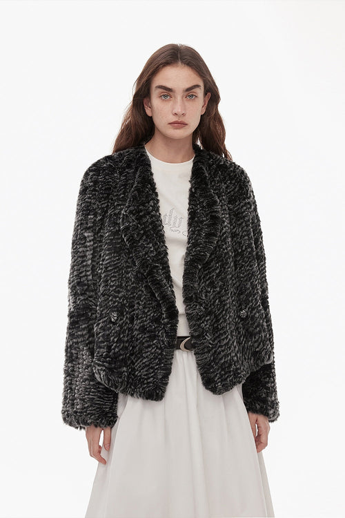 "Inspiration Glimpse" lapel double-breasted loose woven Rex rabbit fur coat for women in winter-1