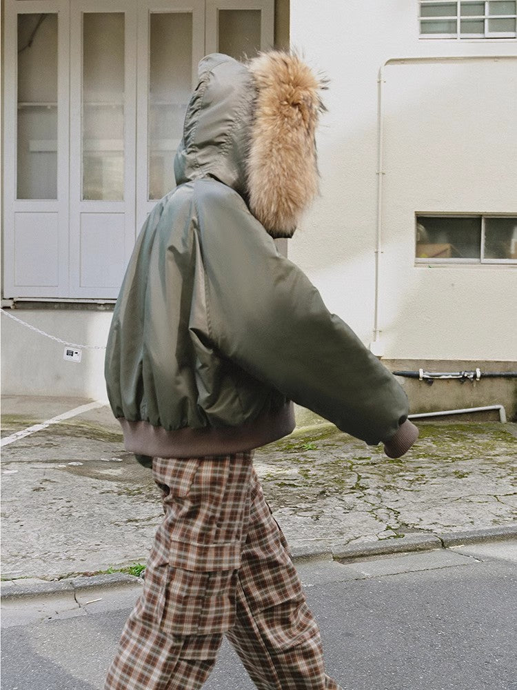 Fireladyfur Warm Short Style Jacket with a Large fur Hood and Raccoon Fur"Cool and Sharp"-2