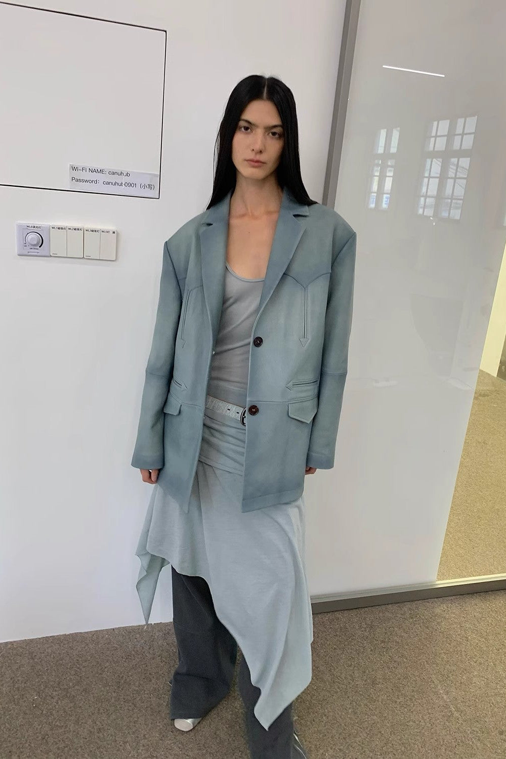 Custom-Dyed Washed Spray-Color Goat Leather Genuine Leather Blazer for Women, Vintage-Finish Leather Jacket “Nostalgic Denim”