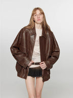 Fireladyfur Women's Leather Jacket with Lapel Collar and a Vintage Finish“Rebel”-3