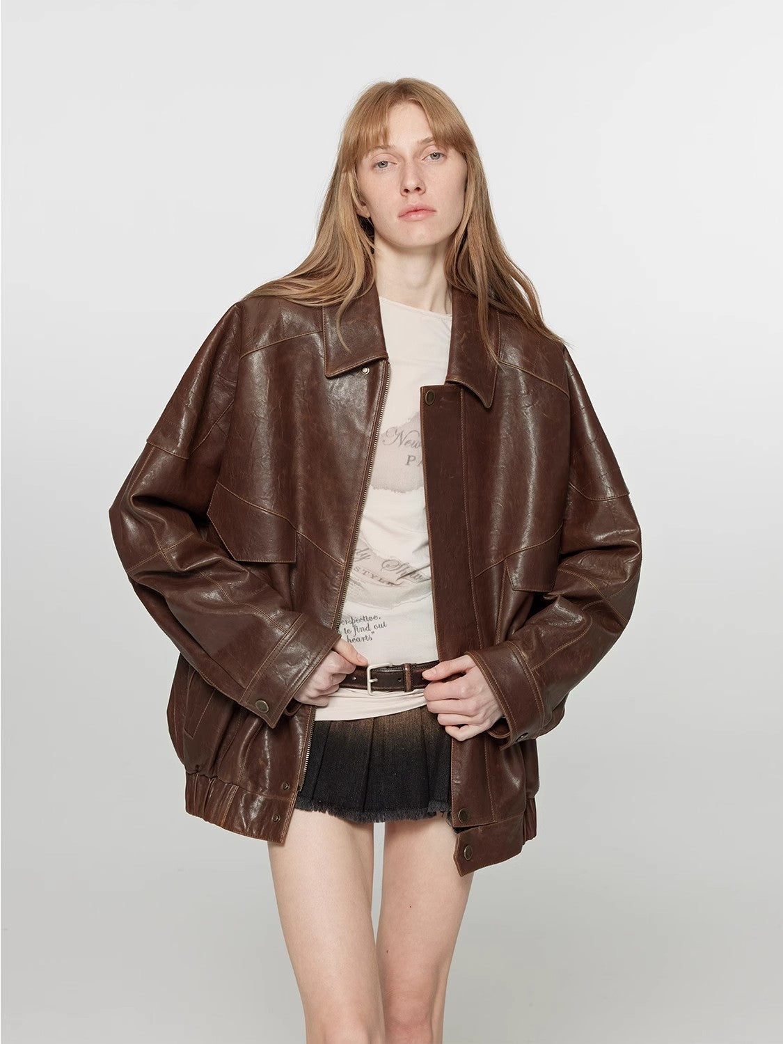 Fireladyfur Women's Leather Jacket with Lapel Collar and a Vintage Finish“Rebel”-3