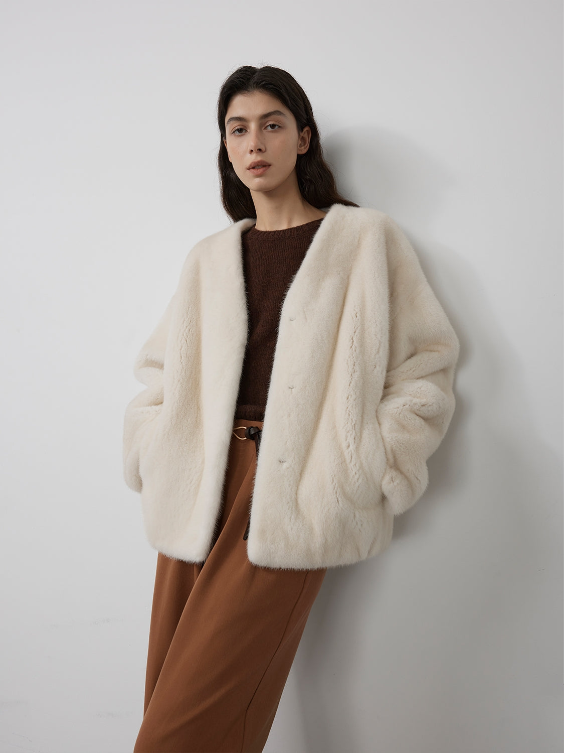 Louvre Mink V-Neck Jacket-3