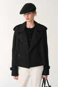 "Night Messenger" anti-wrinkle waterproof large lapel short straight box windbreaker for women-0