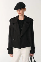 "Night Messenger" anti-wrinkle waterproof large lapel short straight box windbreaker for women-0