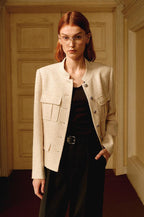 Heavy wool blend tweed stand collar waist cropped coat-1
