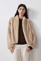 Warm coffee mink retro imported stand collar short mink fur coat-4
