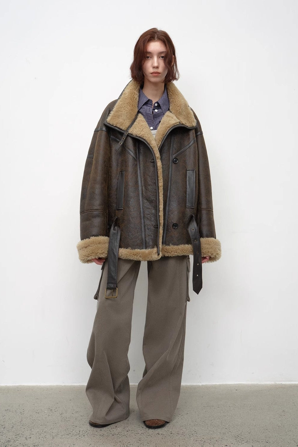 Fireladyfur Women's Shearling Coat - Motorcycle Style Lapel Imported Merino Wool-4
