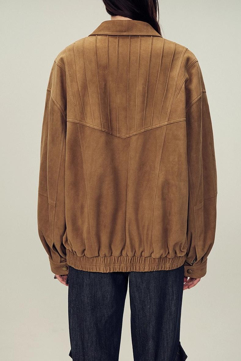 Fireladyfur Women's Suede Top-Grain Sheepskin Leather Jacket-4
