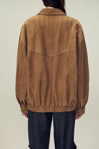 Fireladyfur Women's Suede Top-Grain Sheepskin Leather Jacket-4