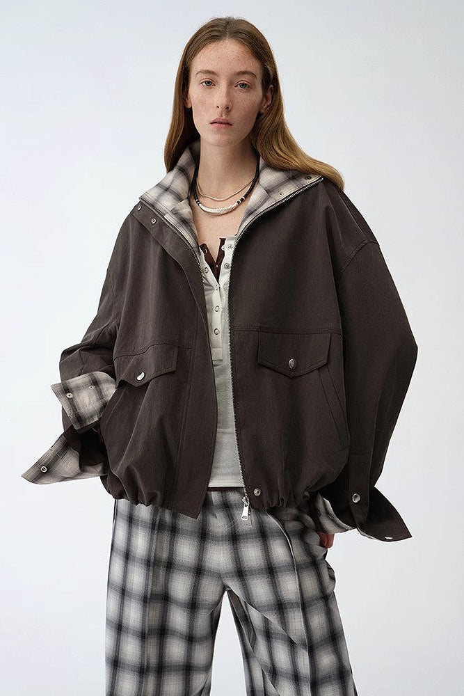 Fireladyfur Women's Retro Plaid Cotton Short Jacket | Loose Fit "Monsoon Climate"-1