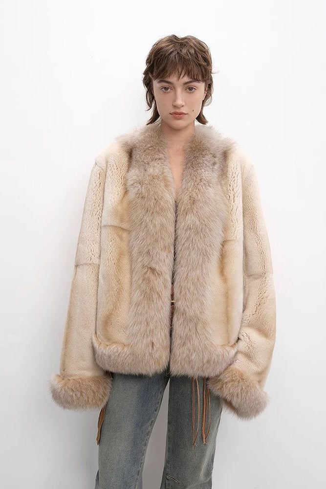 Paris pictorial Vintage two-tone fox fur collar soft otter fur jacket-2