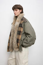 Fireladyfur Lightweight Parka with Detachable Wolf Fur Collar“Urban Warmth Walk”-4