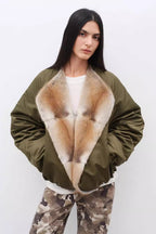 Fireladyfur Women’s Short Colorblock Parka with Sable Mink Fur Collar and Goose Down“Hull Contract”-1
