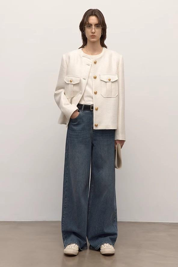Turkish double-core micro-elastic snowflake denim versatile tall and slim low-waist denim wide-leg pants-0