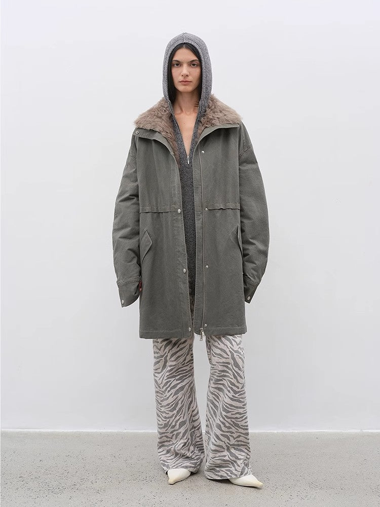 Fireladyfur Women's Detachable Goose Down Parka "Cool Denim"-1