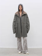 Fireladyfur Women's Detachable Goose Down Parka "Cool Denim"-1