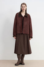 Fireladyfur Women's Shearling Coat - Merino Wool Stand-Up Fur Collar Knight's Contract-1