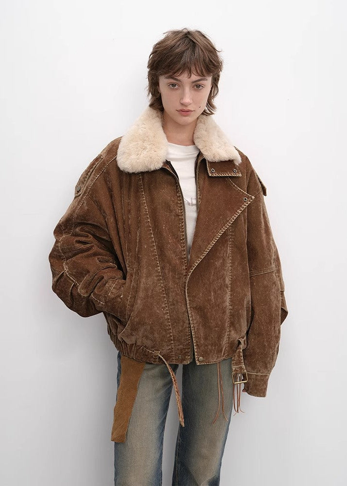 Fireladyfur Women’s Flocked Denim Goose Down Parka with Detachable Fox Fur Collar“City Travel”-4