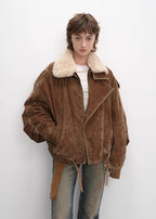 Fireladyfur Women’s Flocked Denim Goose Down Parka with Detachable Fox Fur Collar“City Travel”-4