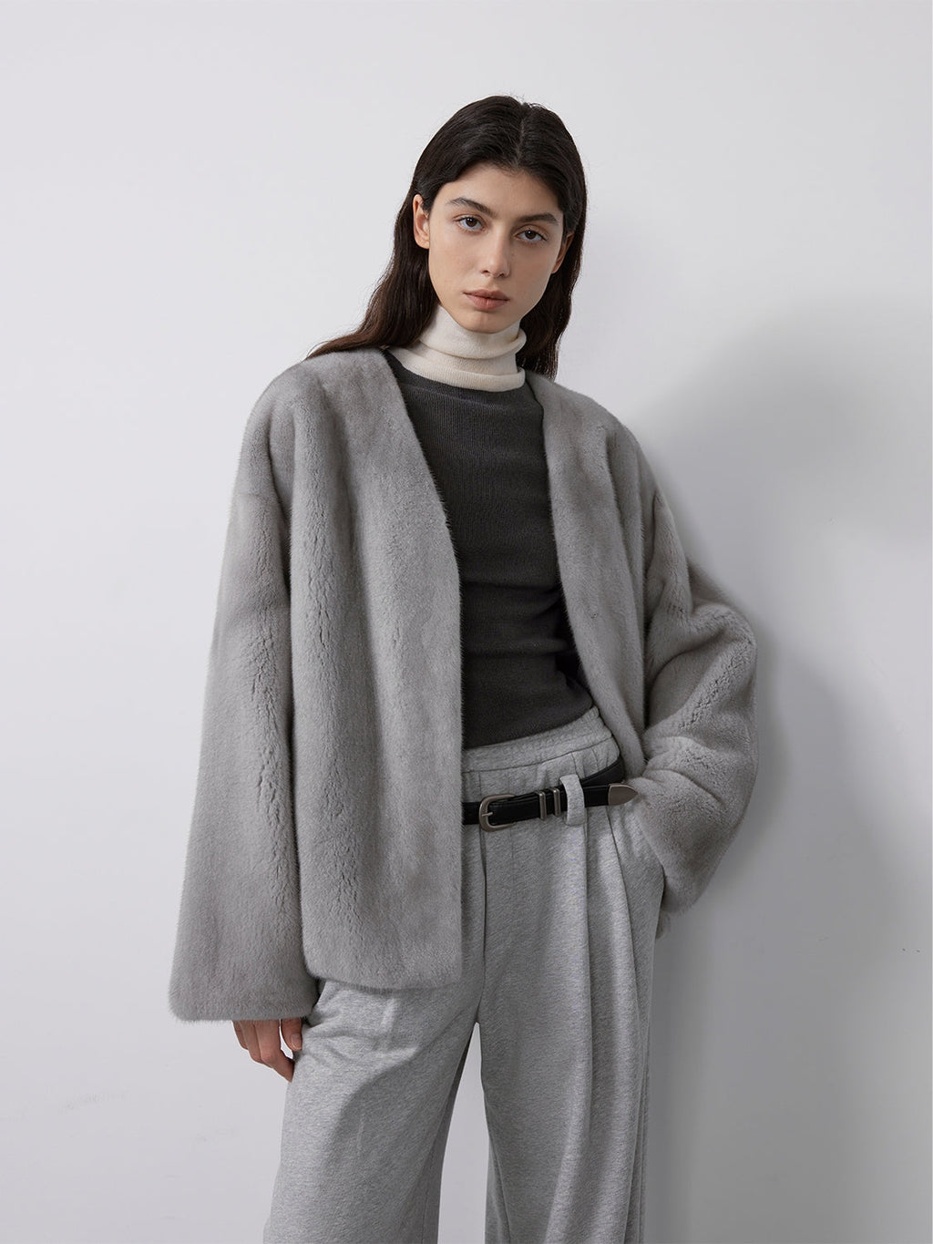Louvre Mink V-Neck Jacket-4