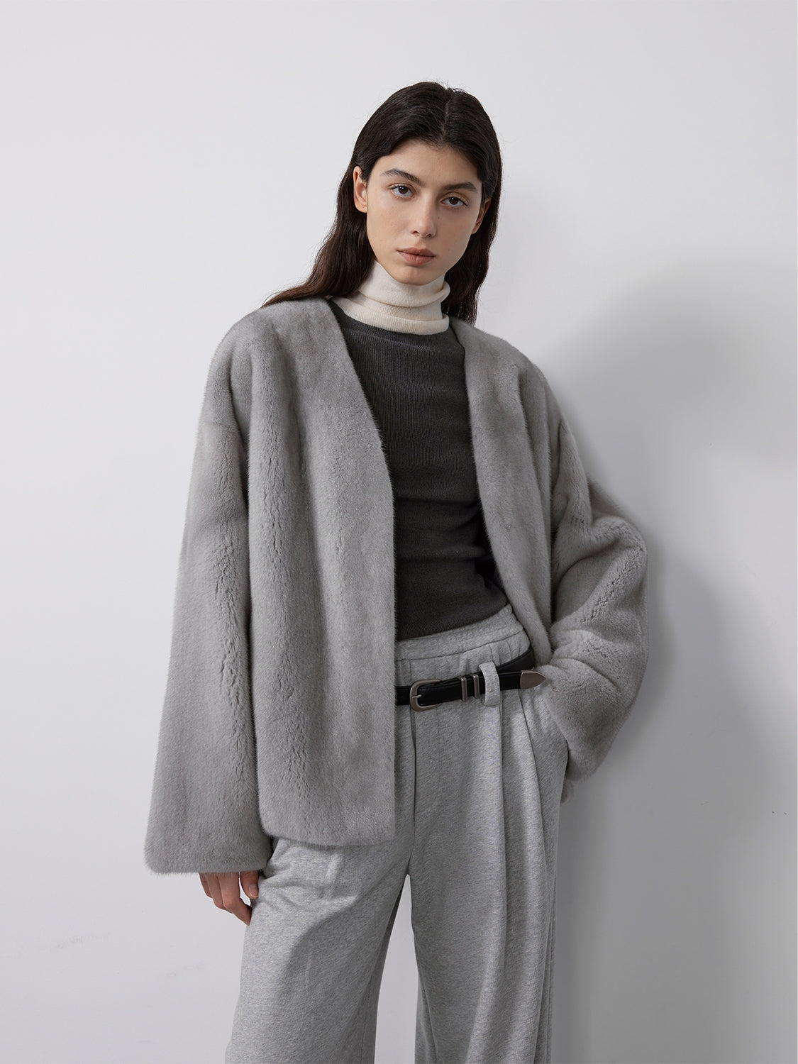 Louvre Mink V-Neck Jacket-4